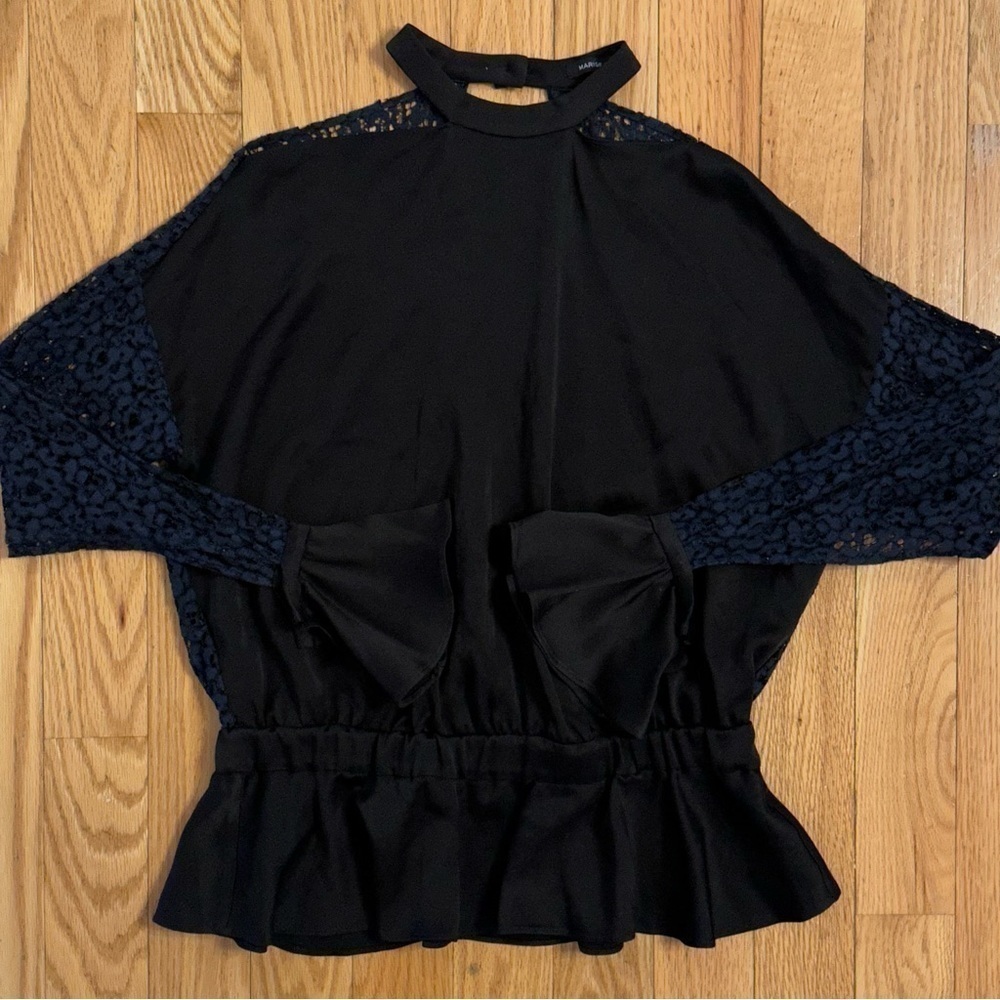 Marissa Webb Revolve Navy/Black Sullivan Crepe & Lace Blouse Cut Out Sleeves L - Picture 2 of 10